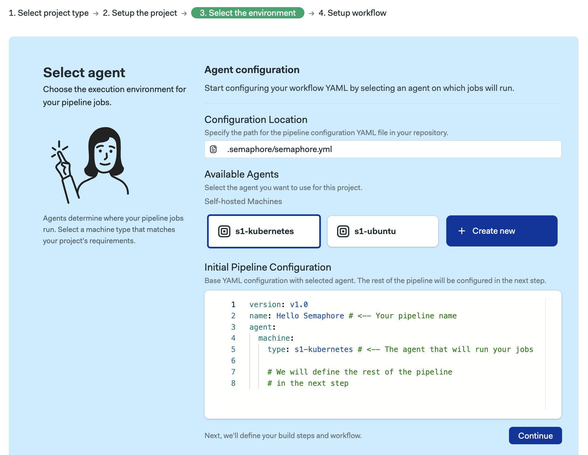 Create workflow, continue button
