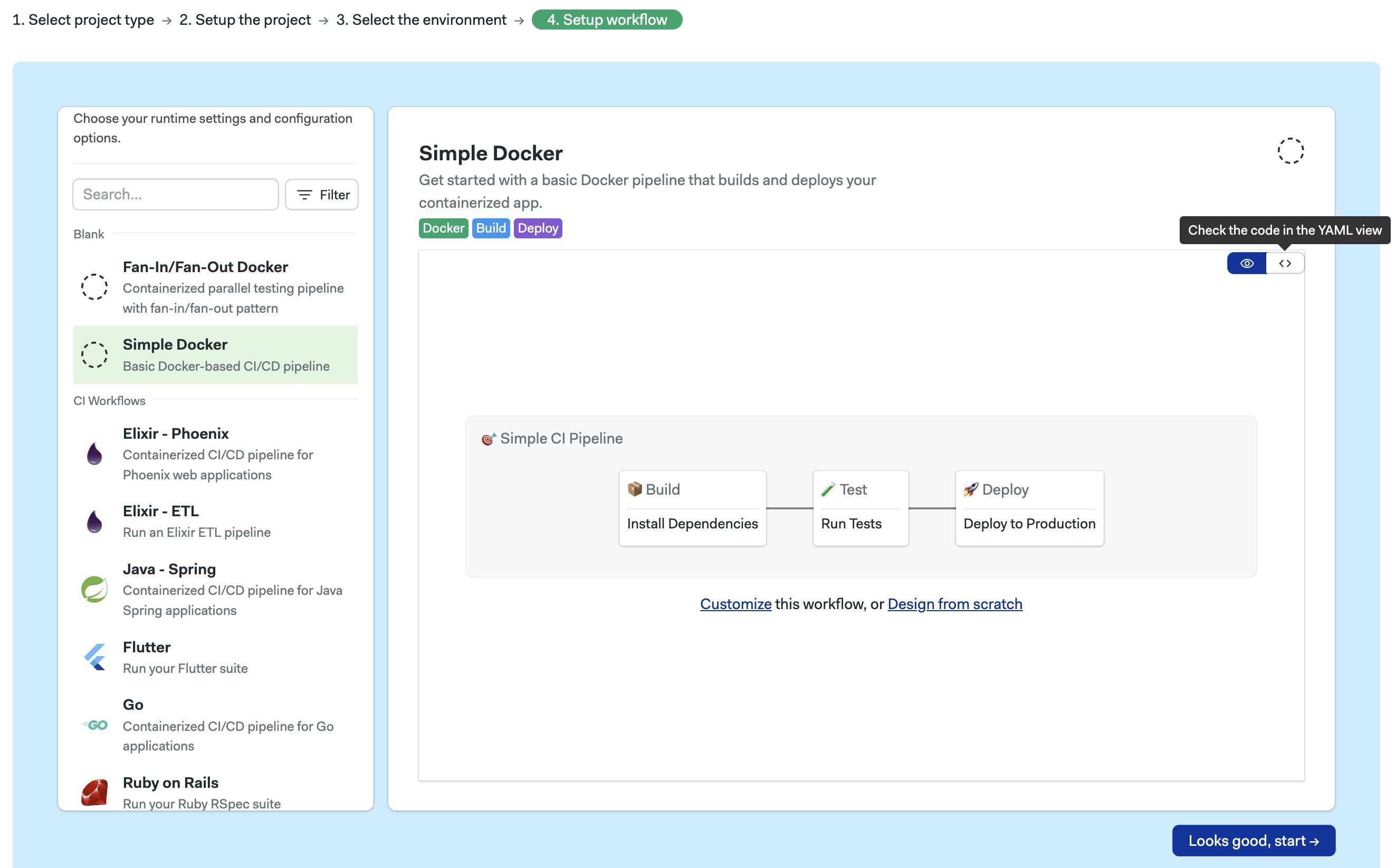 Select starter workflow