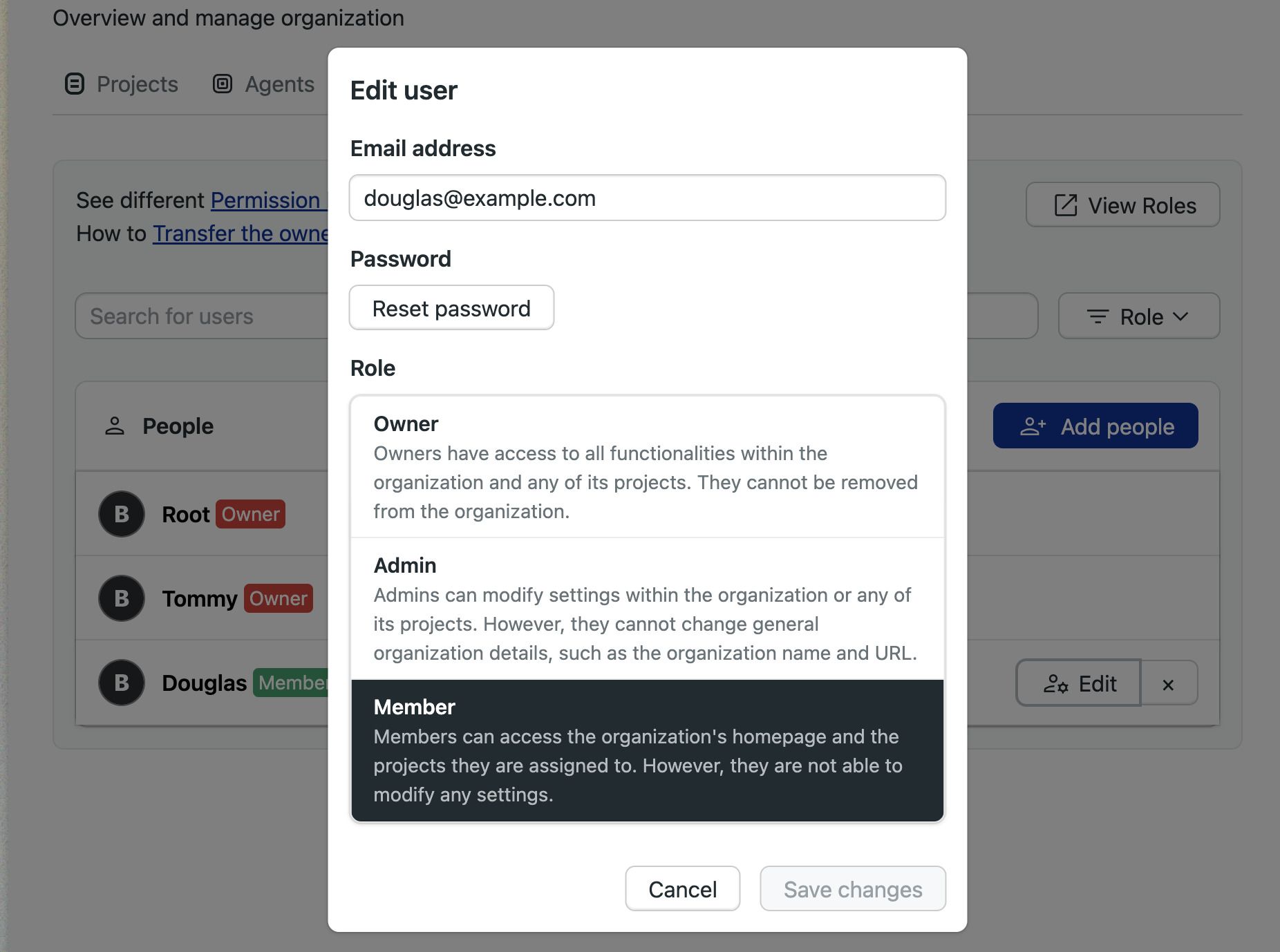 Change role button
