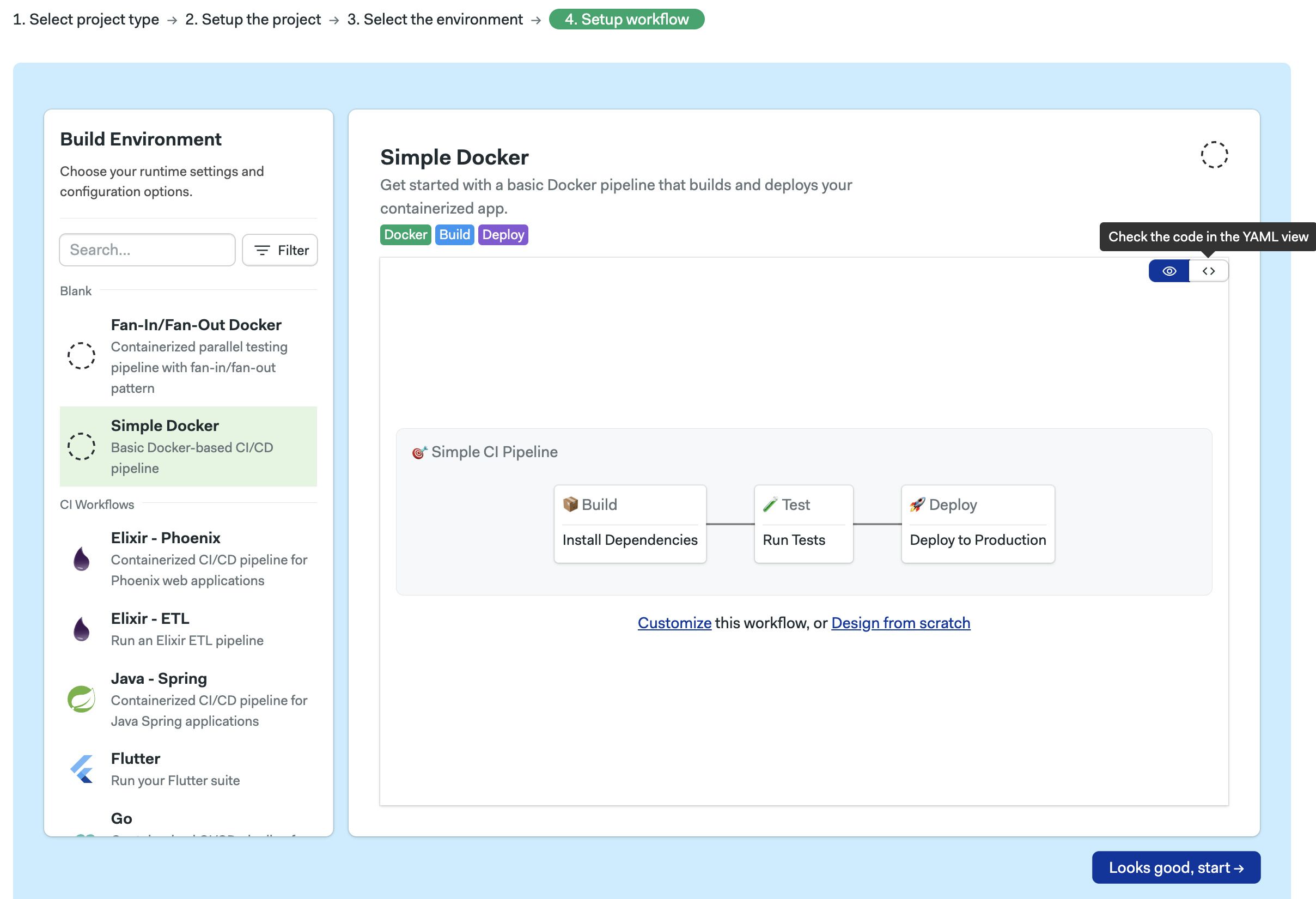 Select starter workflow