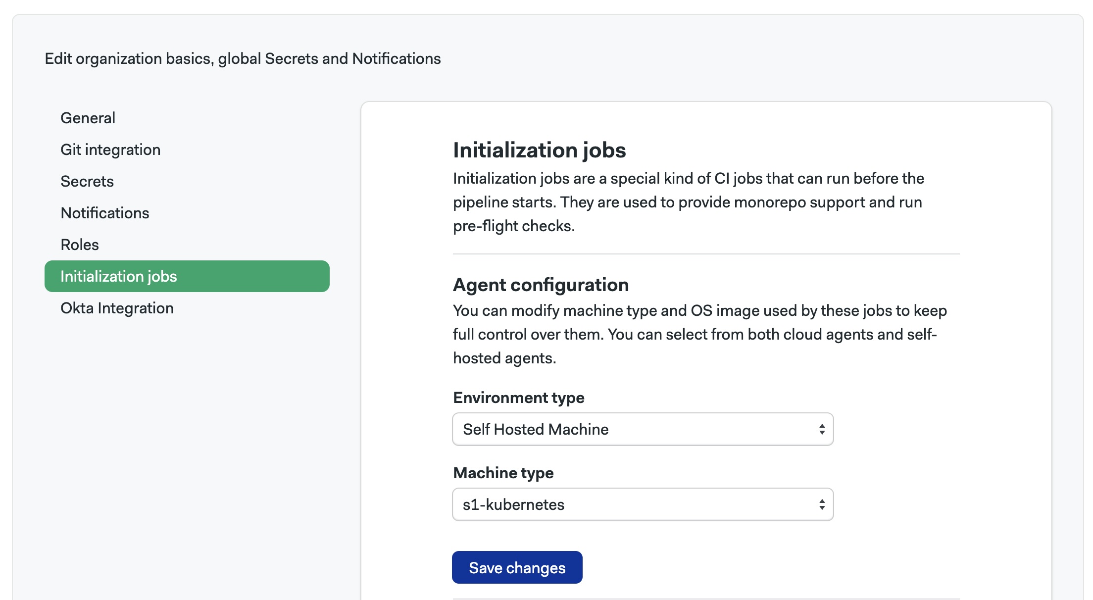 Init job configuration