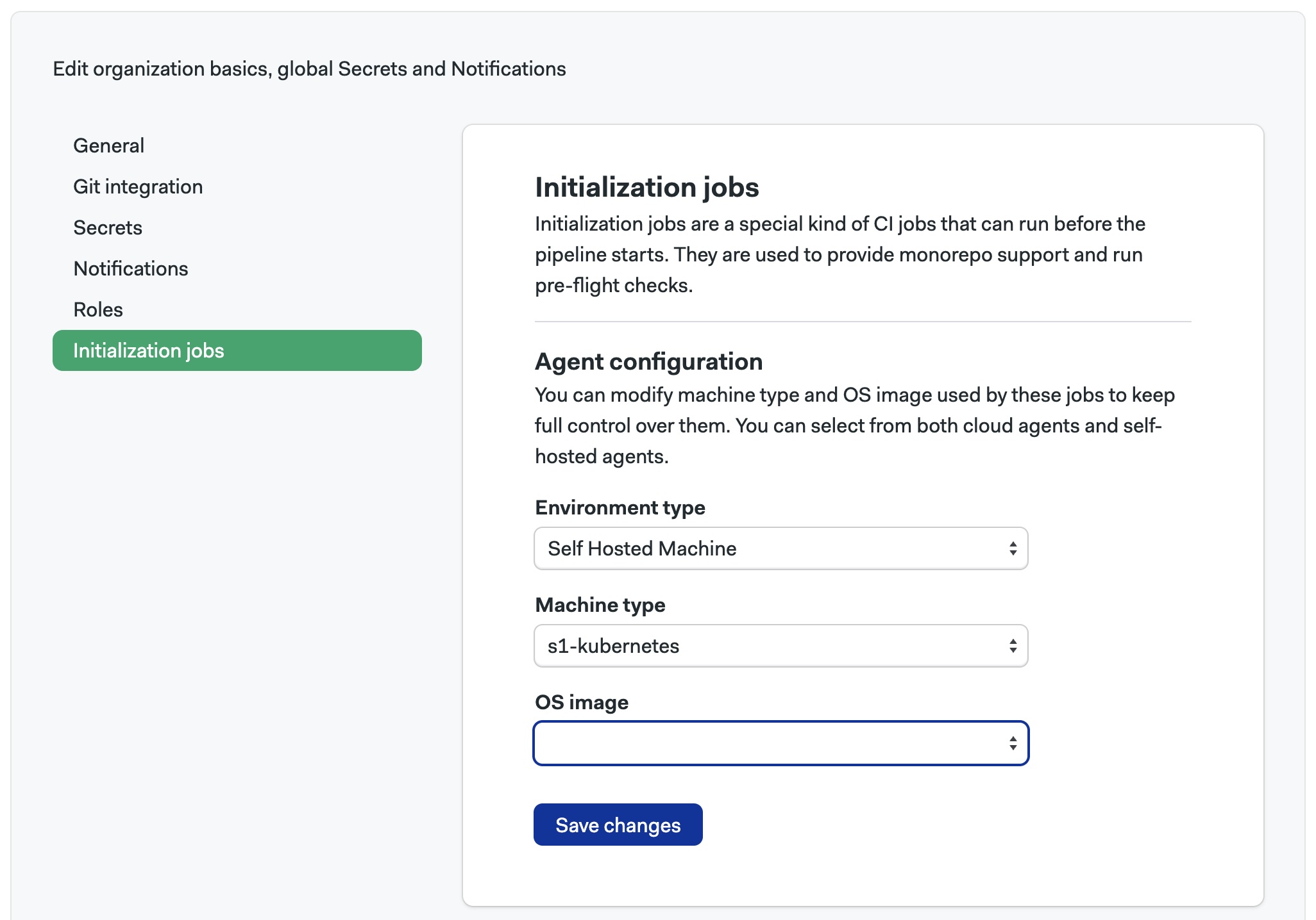 Init job configuration