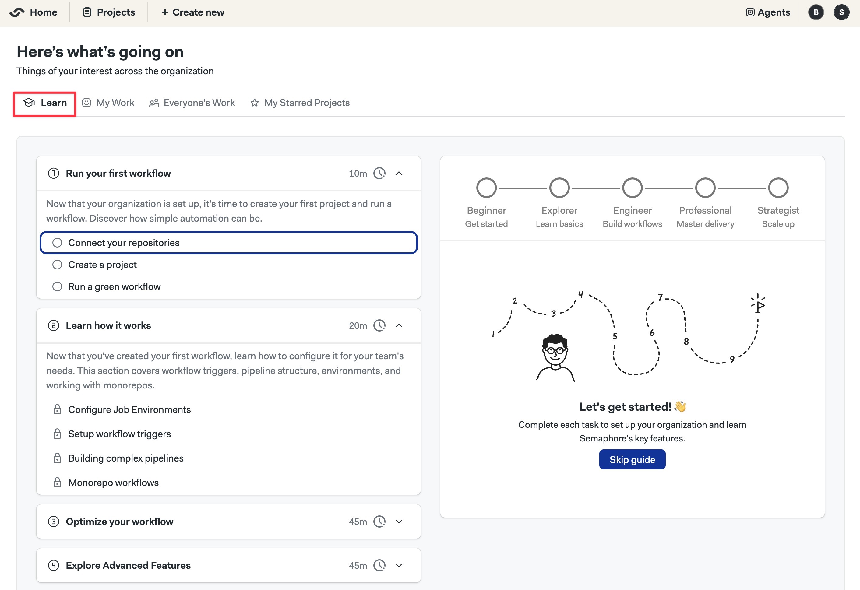 Onboarding guide screen