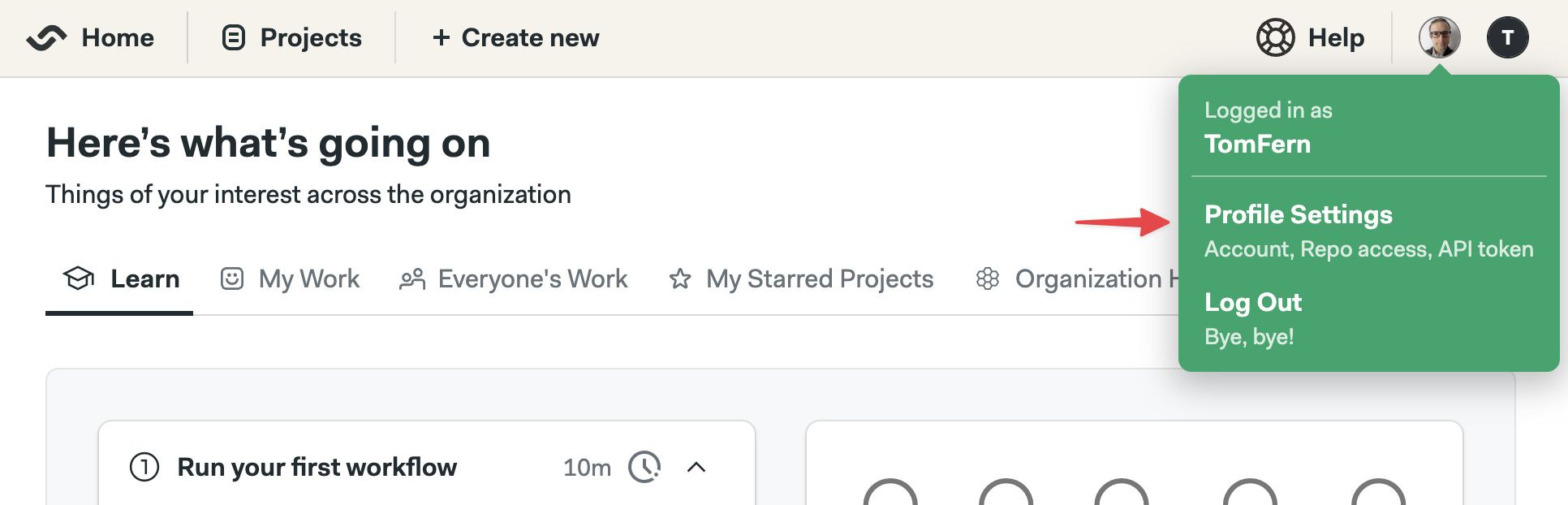 Profile menu