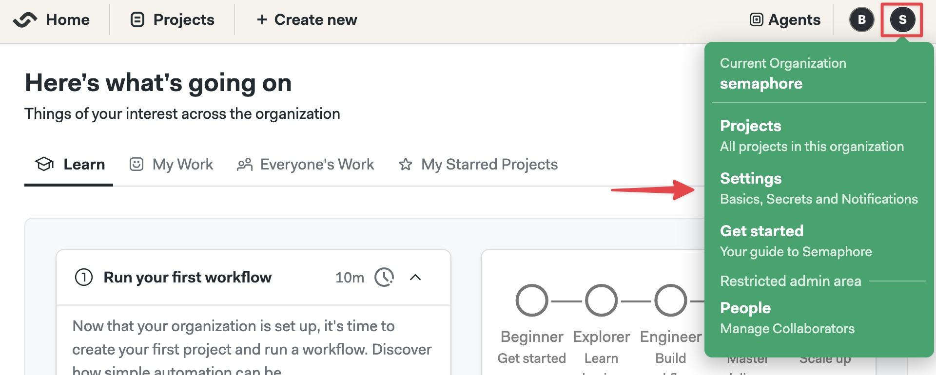 Server settings menu