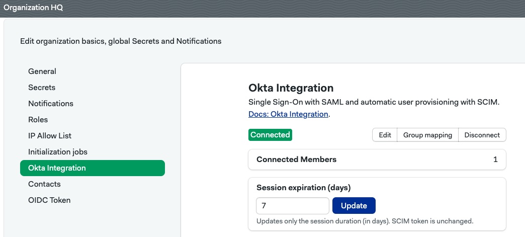 Updating only the session expiration in Okta settings